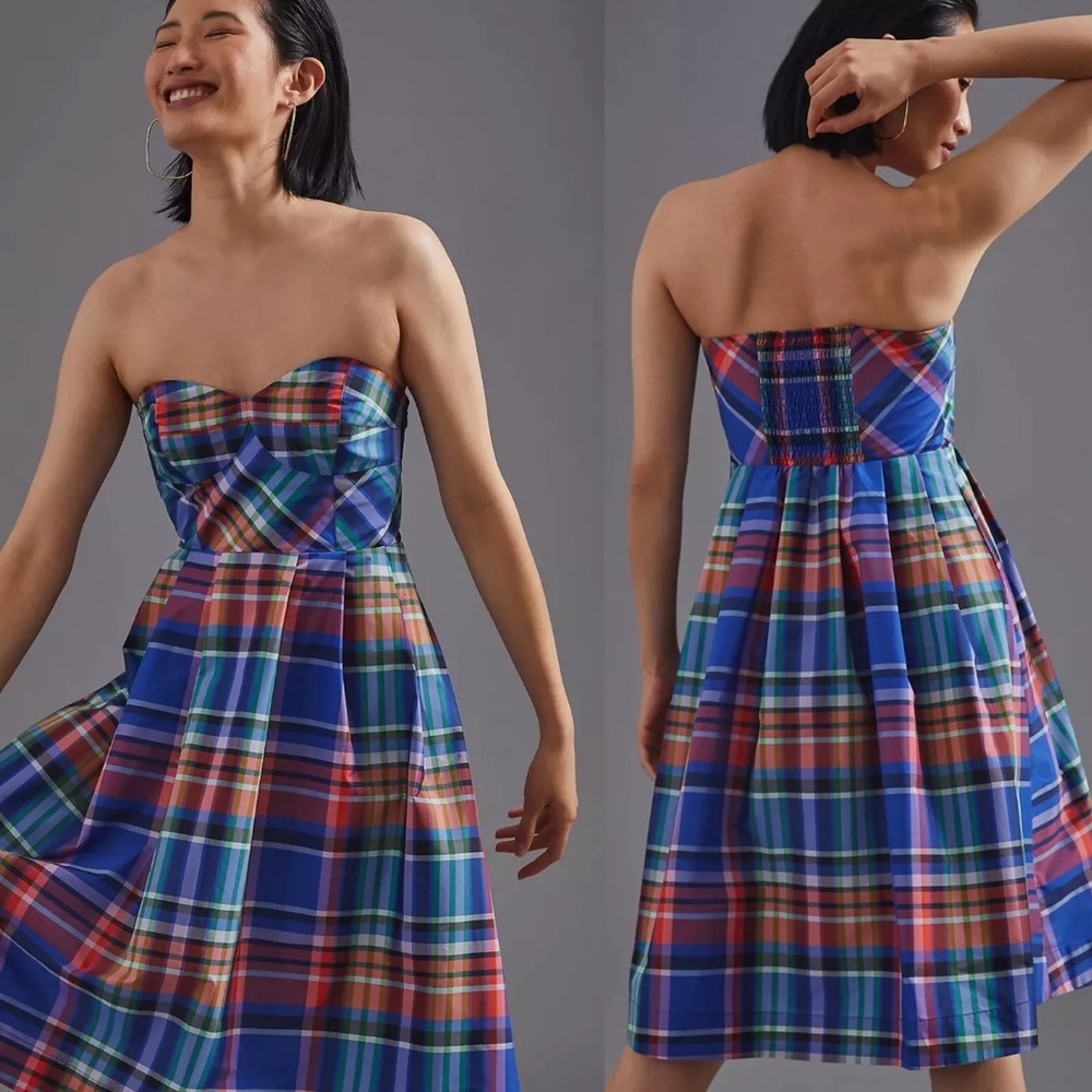 Plaid Strapless Dress - Multicolor